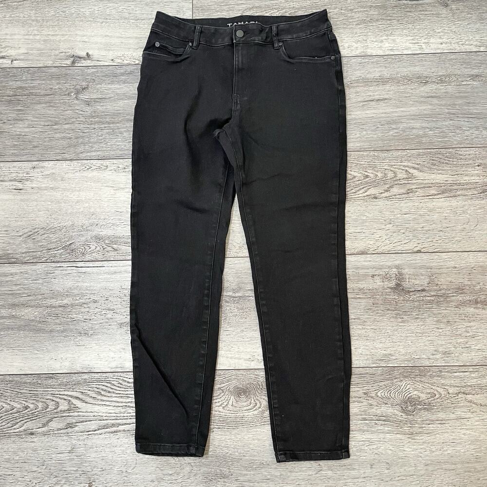 Tahari Jeans Womens SIZE 12/31 Slim Straight Black Denim Midrise EUC